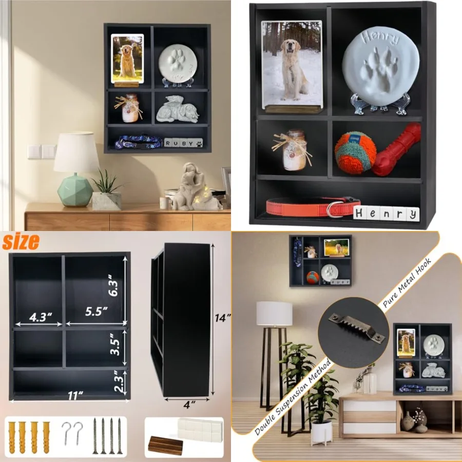 

Pet Memorial Deep Shadow Box with Shelves for Dogs or Cats, 11*14" Solid Wood Pet Frame Urn Ashes Display Case for as Loss Pet