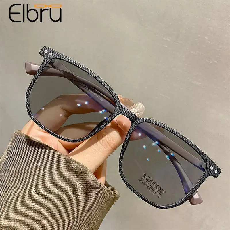 

Elbru Photochromic Myopia Glasses Women Men Retro Clear Sqaure Anti Blue Rays Shortsighted Eyeglasses Discolored Mpopia Eyewear