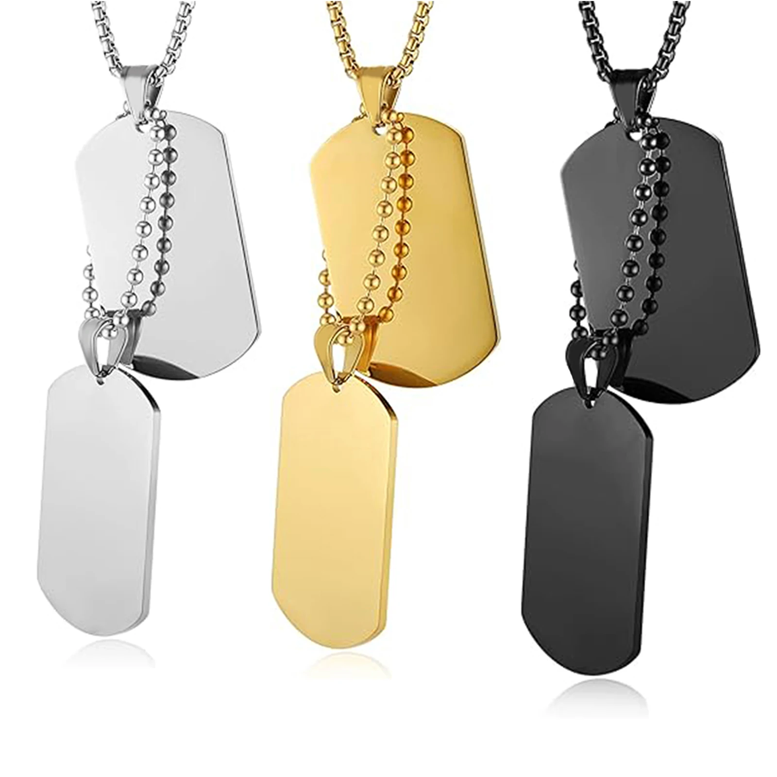 

High Polishing Dog Tag Necklace for Men Stainless Steel Blank Military Army ID Tag Double Dog Tag Dangling Pendant Necklace