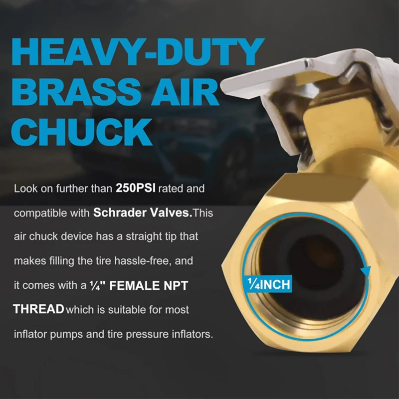3pcs Car Tire Air Chuck Inflator Pump Valve Connector Clip-on Adapter Car Brass Tyre Wheel Valve For Inflatable Pump