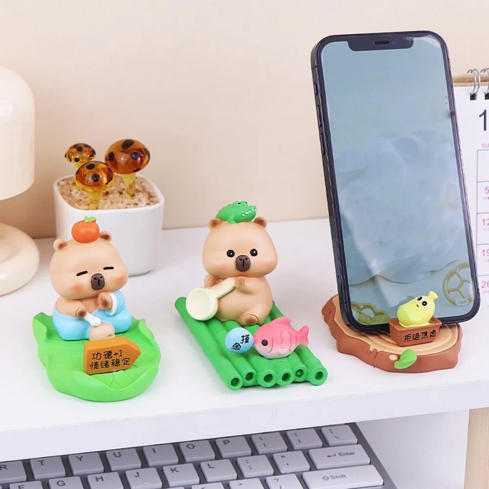 Figure Model Capybara Phone Holder Support Animal Capybara Mobile Phone Stand Cartoon Desk Decor Capybara Cell Phone Bracket