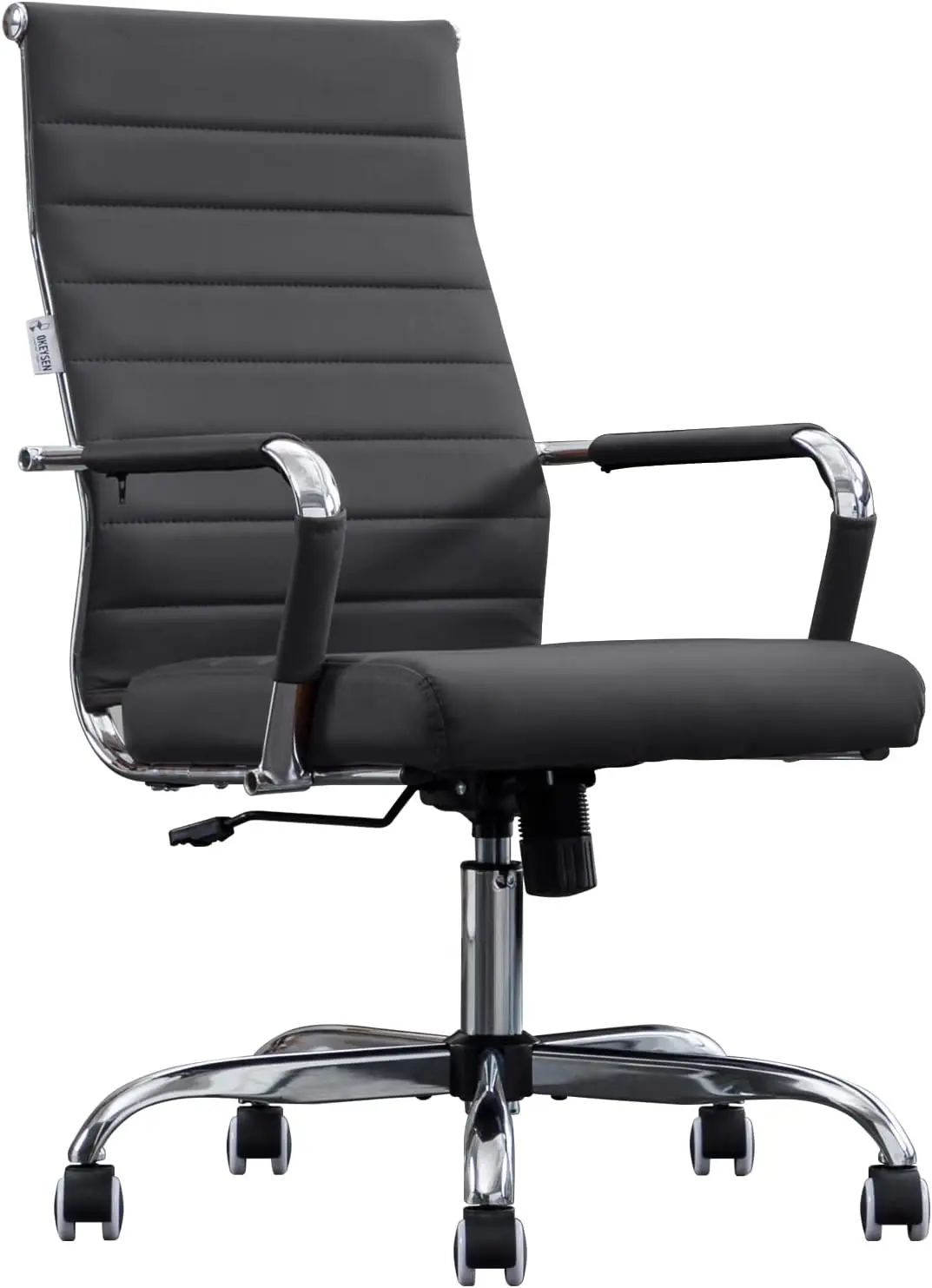 Modern High Back Office Chair, PU Leather Executive Desk Chair With Chrome Base & Armrests, Adjustable Swivel Rolling Chair For Home Office