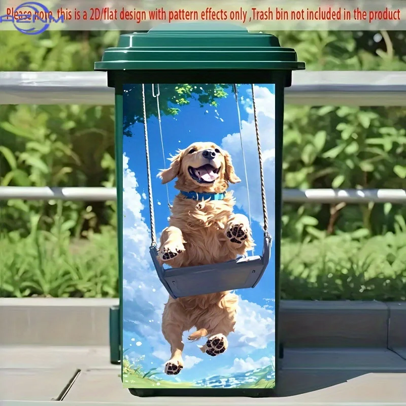1PC2D Flat Printing 1pc Trash Can Sticker ×cm Blue Sky Golden Retriever Theme Design Self-Adhesive Wallpaper for Kitchen Bin D