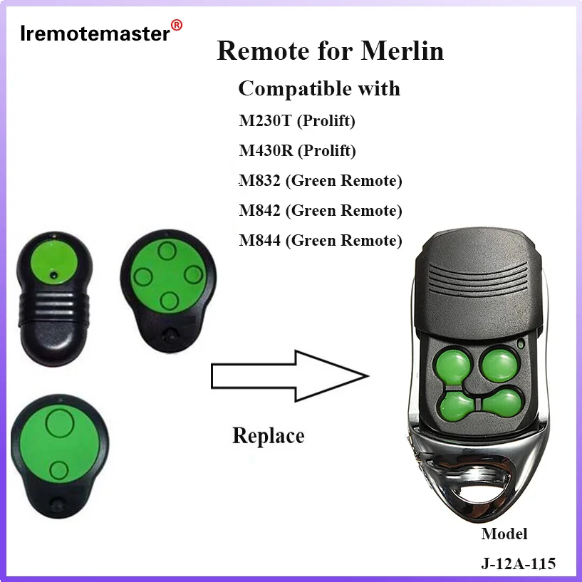 For Merlin 433.92MHz Rolling Code Remote Opener Merlin M842 M844 M832 Prolift 230T Prolift 430R Garage Door Transmitter Command