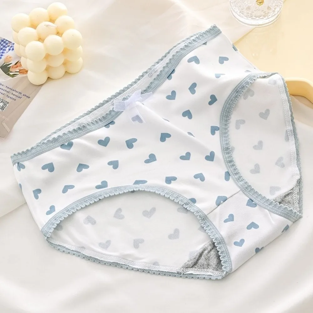 Lingerie Cotton Crotch Underwear for Women Love Heart Grid Women's Sweet Panties Bow Mid-waist Lace Briefs Summer