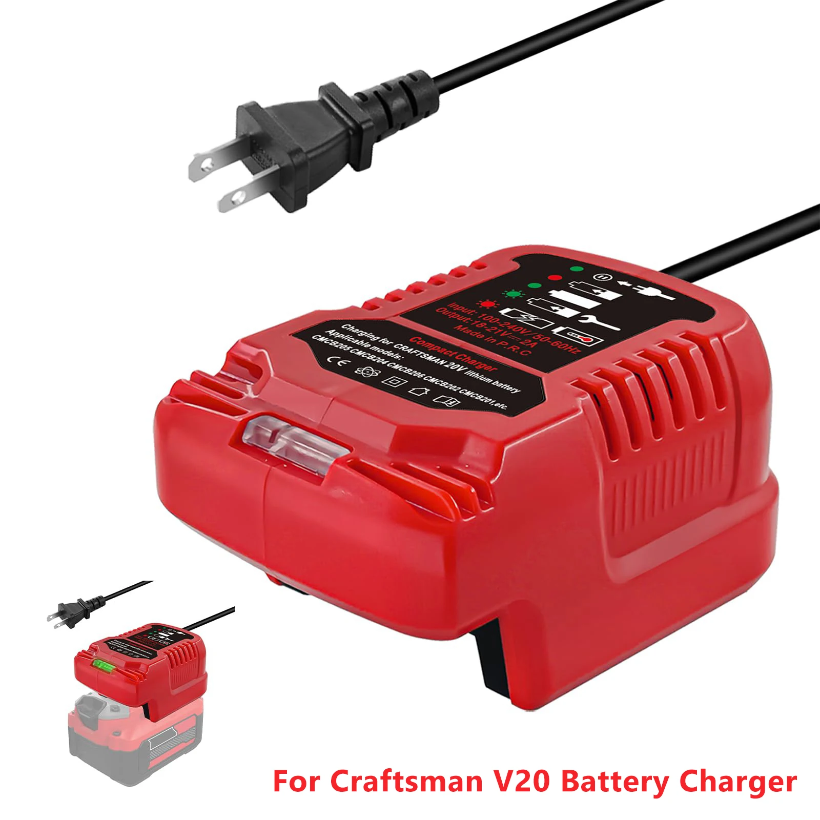 Mini 2A Battery Charger for Craftsman for V20 Tool Battery Charger  Lithium Battery Compact Fast Charging Dock for 20V Cordless