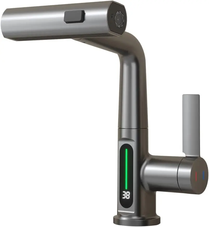 

Bathroom One Hole Sink Basin Faucet with Waterfall Pull Down Sprayer,Vanity Single Handle 1 Hole RV Kitchen Pull Out Faucet with