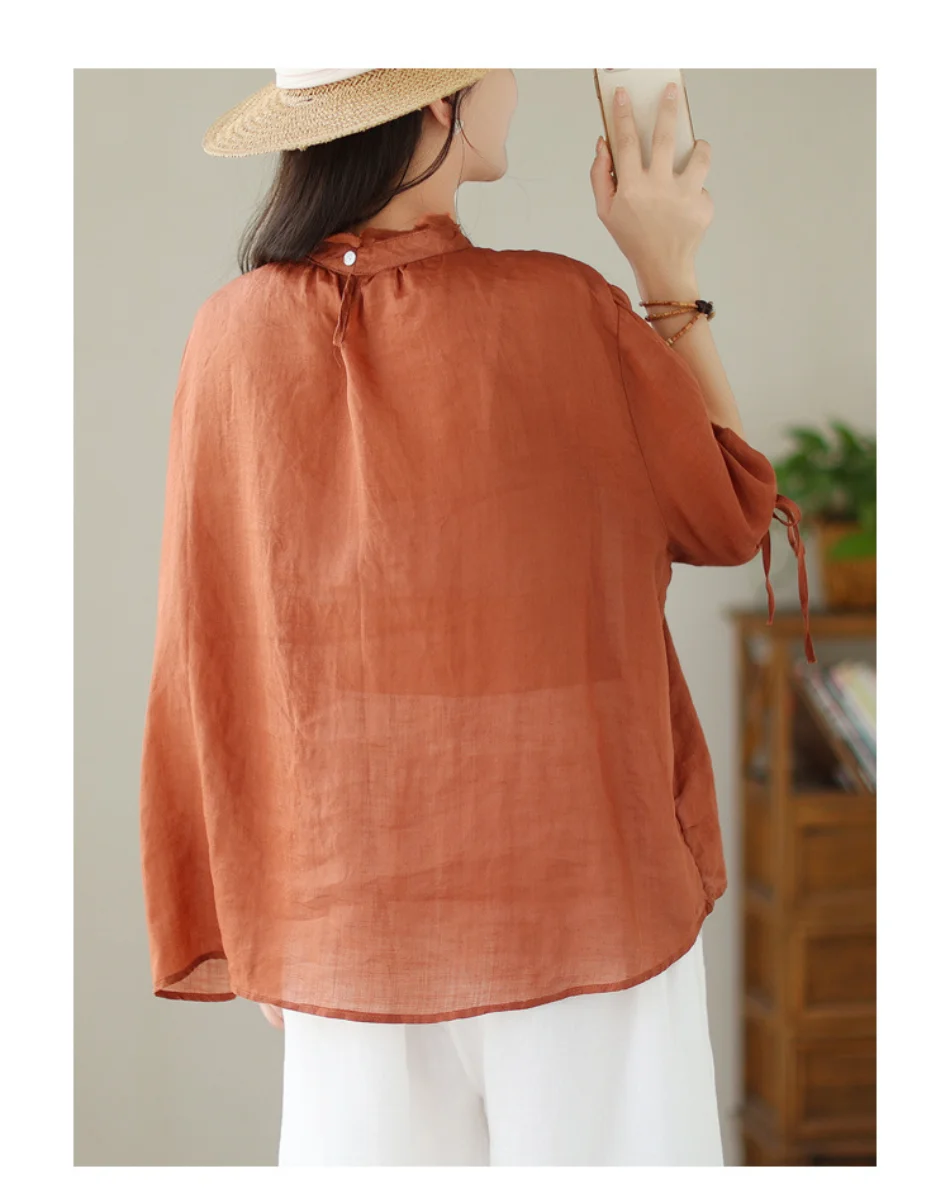 2023 Zomer Nieuwe Damesoverhemden Katoen En Hennep Oversized Effen Losse Casual Mid Mouw Shirt En Blouses Voor Dames Eff969