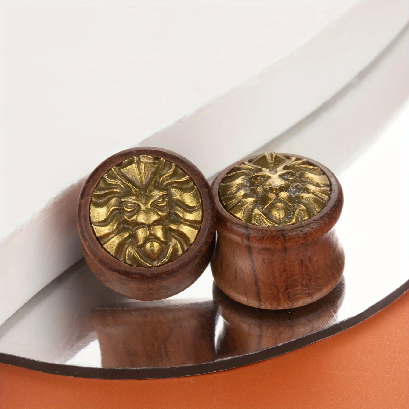 1 Pair Wood Ear Plugs Gauges Earrings Lion Head Women Men Double Flare Flesh Tunnel Expander Stretcher Body Piercing Jewelry