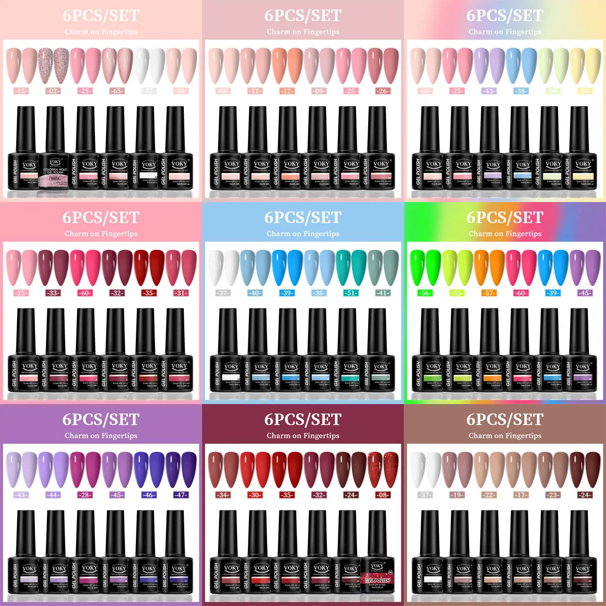 VOKY Lot de 6 pièces de gel pour ongles, gel pour ongles à la mode saisonnier, le cadeau parfait pour les dames pendant les festivals