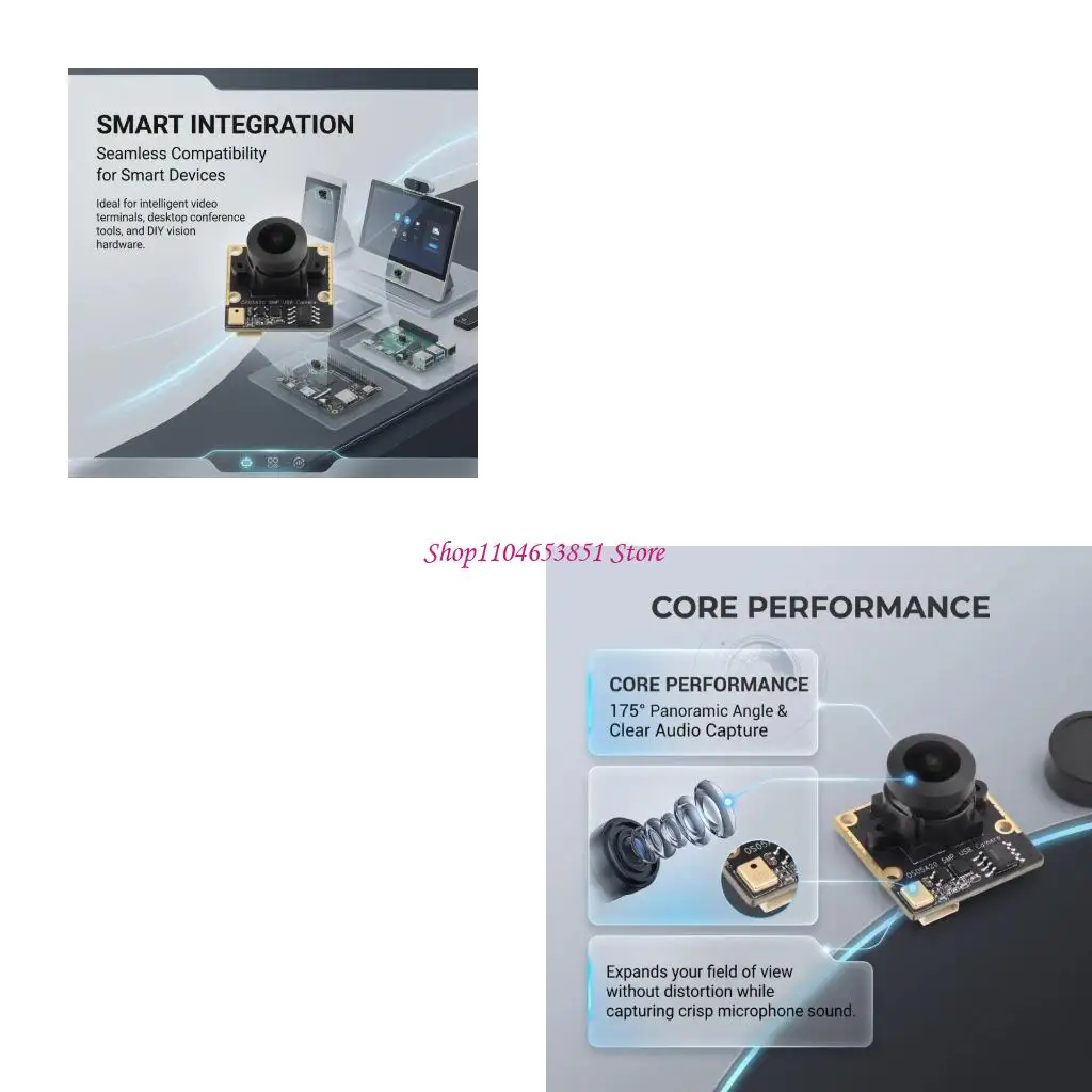 Wide-Angle USB Camera Module with 175-Degree View, 20-Frame-Per-Second Operation and Cable Interface for Security Monitoring