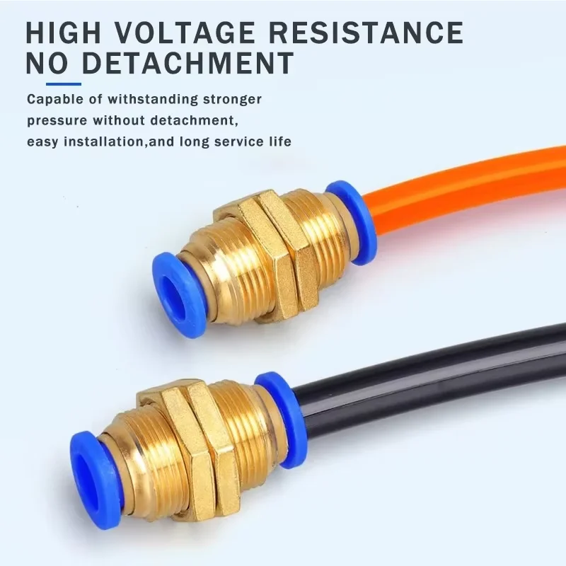 1pcs Bulkhead Straight Pneumatic Quick Connect Male Thread Adapter PM-4/6/8/10/12 Brass Nickel Plated Push-in Fitting