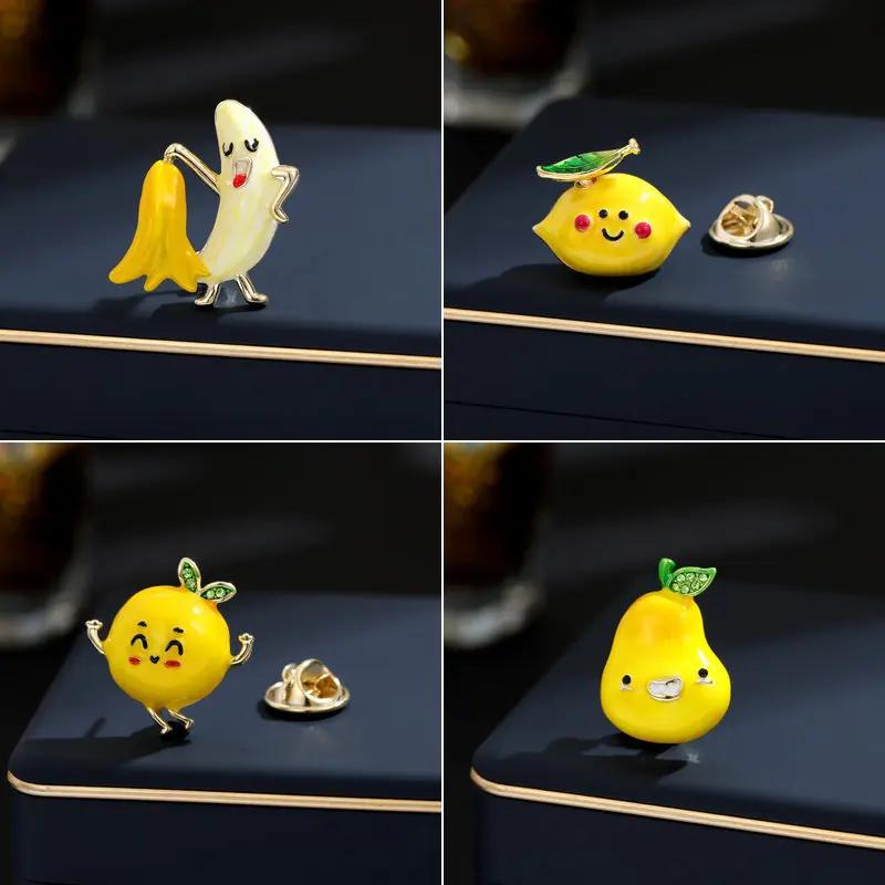 Fashion Cute Elegant Yellow Enamel Fruit Small Brooch for Women Men Lapel Pins Metal Pin Badges Work Uniform Custmon Doce Gifts