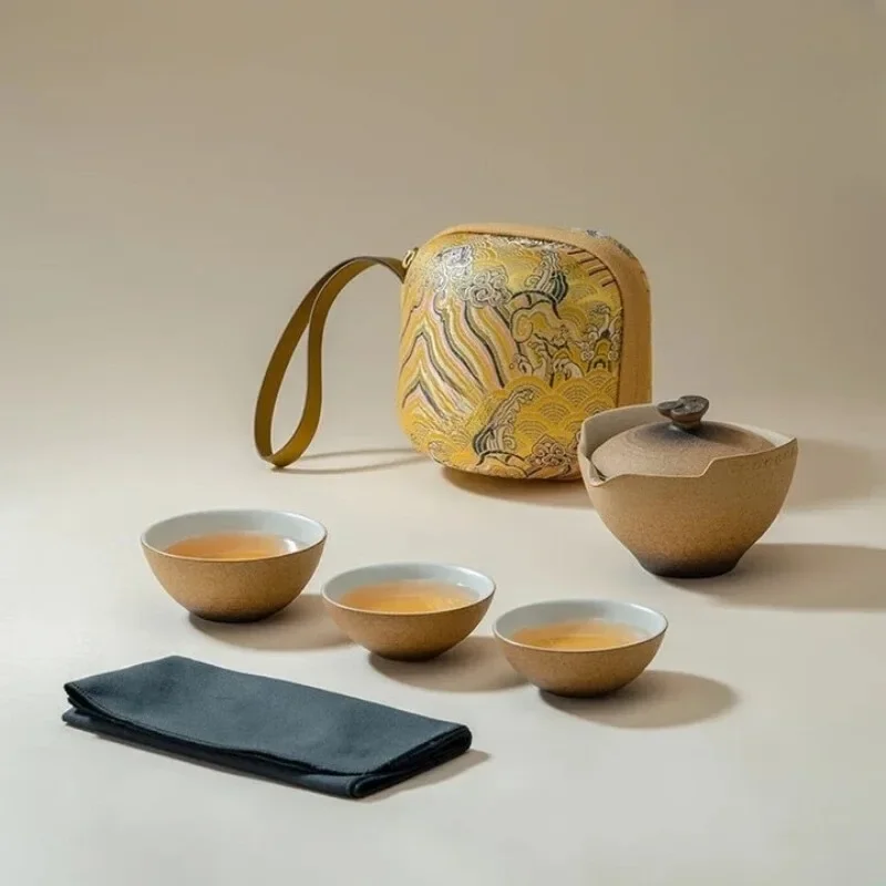 Travel tea set Portable outdoor tea set High-end ceramic tea set 1 pot 3 cups