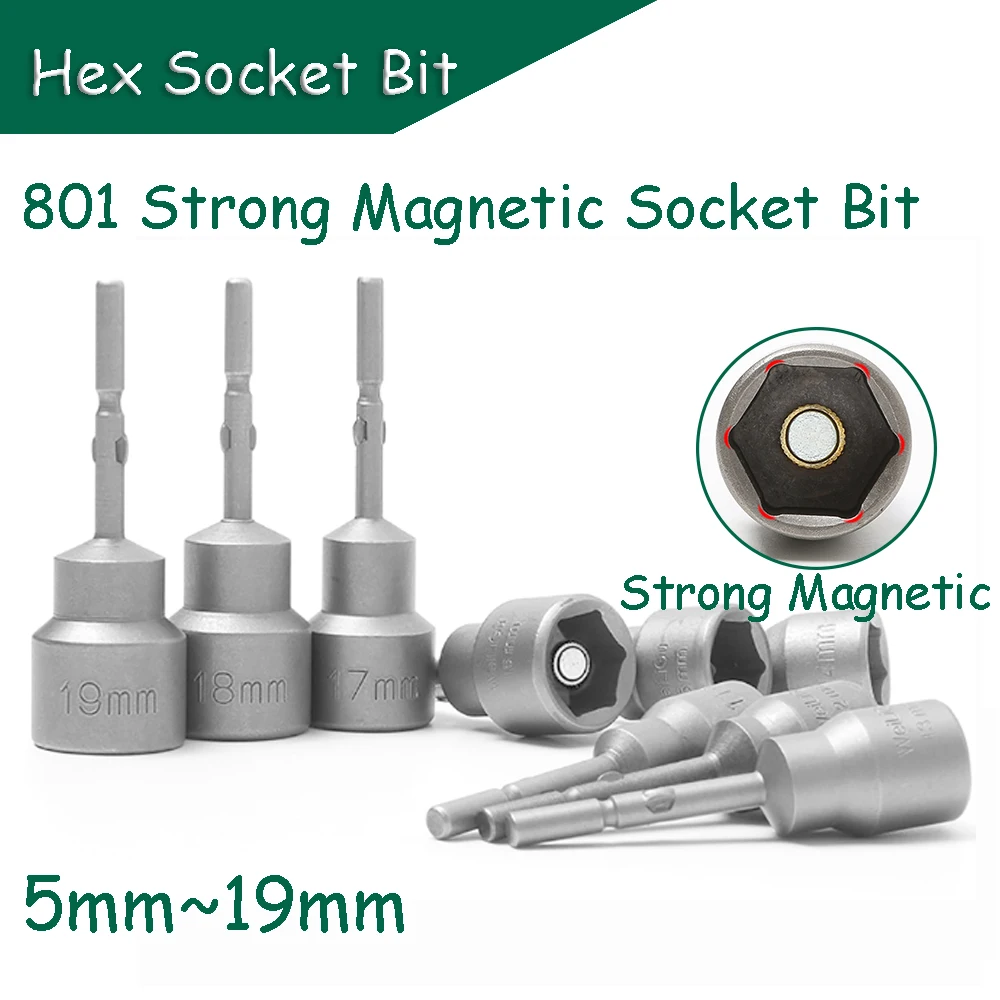 

5~19mm Hex Socket Bit Strong Magnetic 65mm Length 5mm Round Shank 801 Electric Socket 4C Electric Screwdriver Driver Wrench