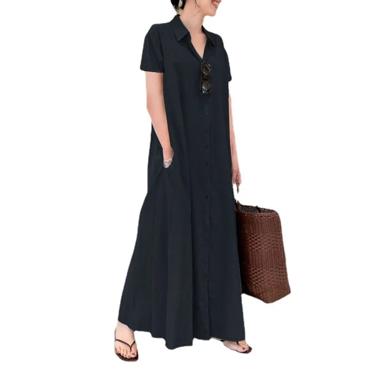 Sommer neue Hemd kleider für Frauen Mode lose Kurzarm Vintage Robe weibliche lässige Streetwear langes Kleid große Größe 5xl