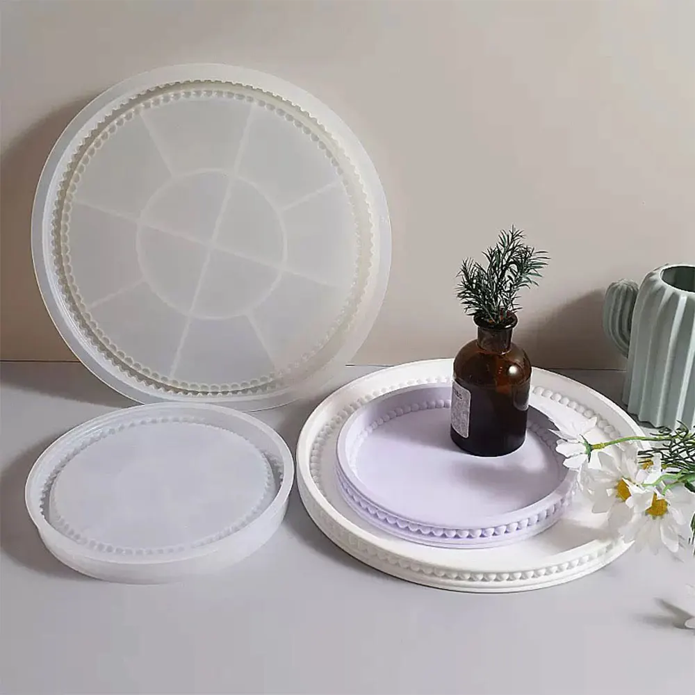 Round Storage Tray Silicone Mold Stripe Gypsum Coaster Molds Plaster Resin Jewelry Display Plate Casting Mould Cement Home Decor view 2
