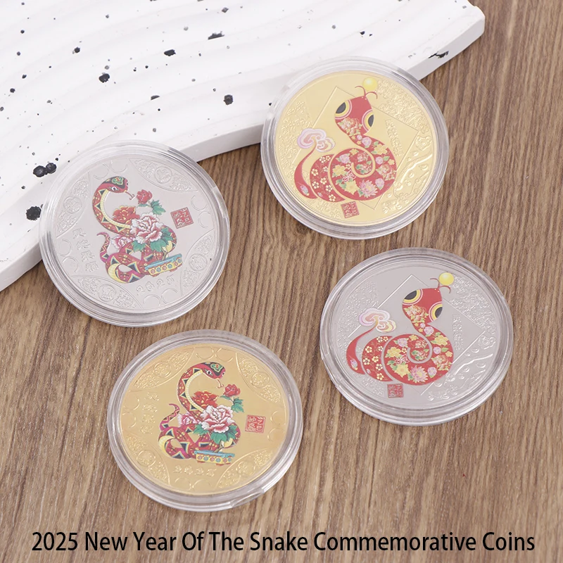 2025 New Year Of The Snake Commemorative Coins Chinese Zodiac Medals 3D Relief Coins Collectibles New Year Coins