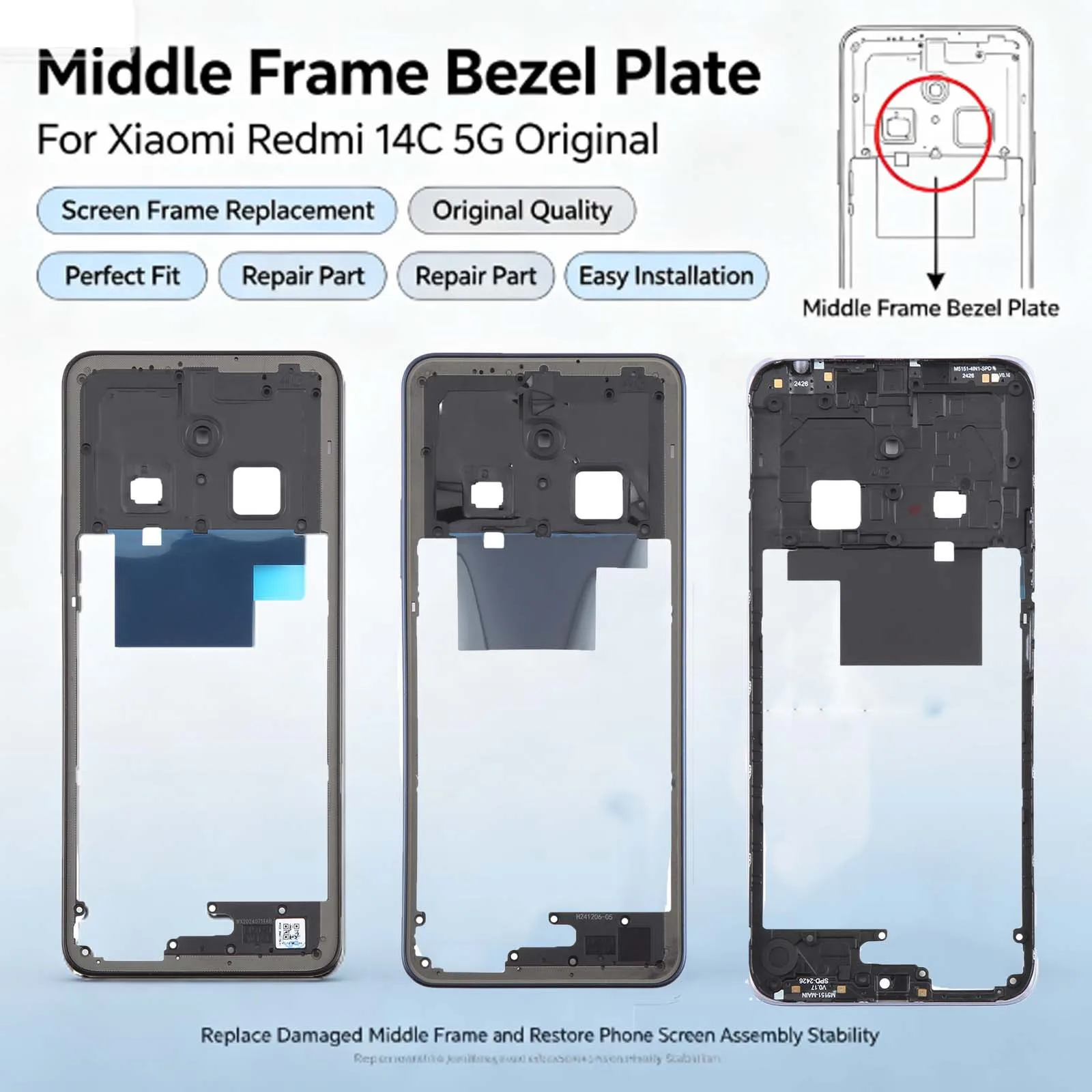 For Xiaomi Redmi 14C 5G Original Middle Frame Bezel Plate for Device Repair And Replacement