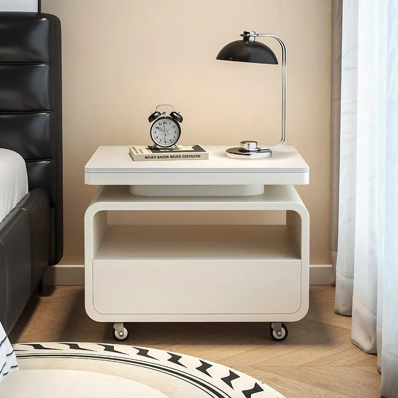 

Передвижная прикроватная тумбочка-стеллаж с изогнутыми краями, для дома и спальни, с нишевым дизайном в стиле легкой роскоши