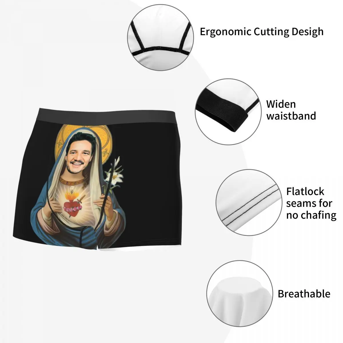 Custom Pedro Pascal Sacred Heart Boxers Shorts Men Briefs Underwear Sexy Underpants