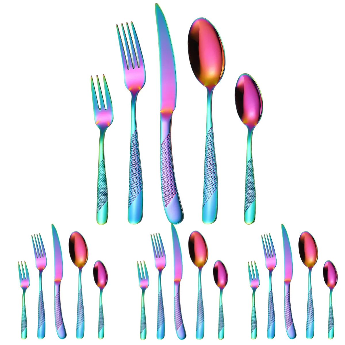 

A · HOUSEWARE Rainbow Silverware Hammered Stainless Steel Flatware Set for 4 Eating Utensil Tableware 20 Piece Fork Spoon Knives