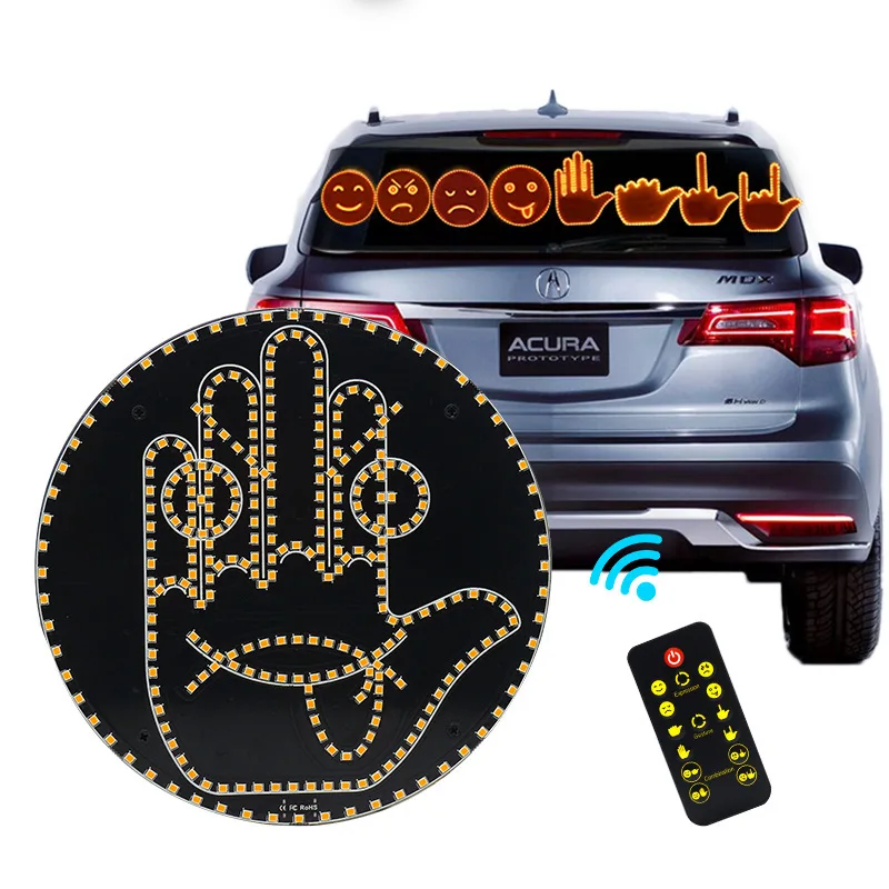 

Светодиодный LED-проектор для заднего стекла автомобиля: креативный, забавный, 14 режимов, с функцией жестов (например, средний палец), сигнальный стоп-сигнал, для интерьера автомобиля