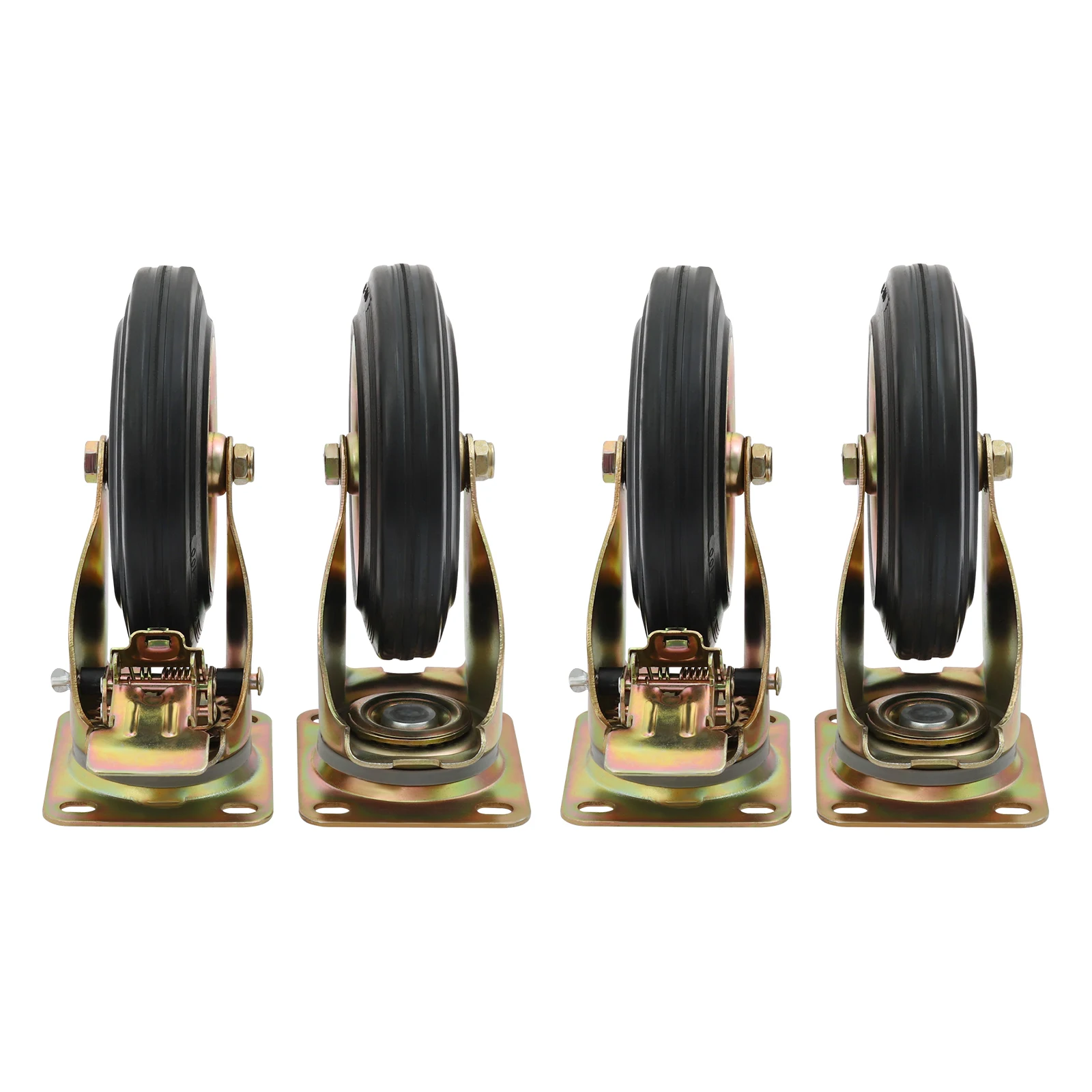 Black Galvanized Steel Heavy Universal Wheel 200mm Rubber Wheel with Brake 8-inch Caster 4 Pack