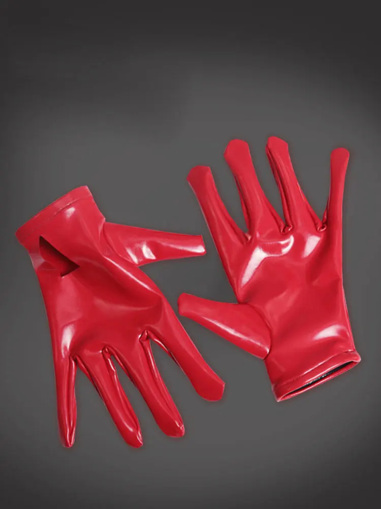 Guantes cortos de cuero de látex PU para mujer, traje de sirvienta calado Sexy, guantes de cinco dedos, Mini guantes brillantes de PVC para club nocturno