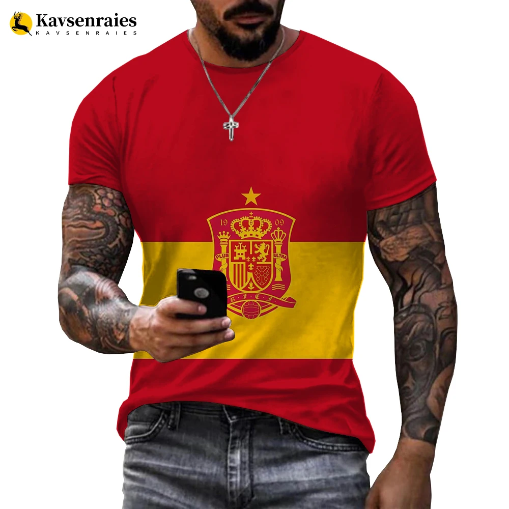 Spain Flag 3D Printed T-shirt Men Harajuku Casual Oversized T Shirt Unisex Hip Hop Streetwear Cool Tops