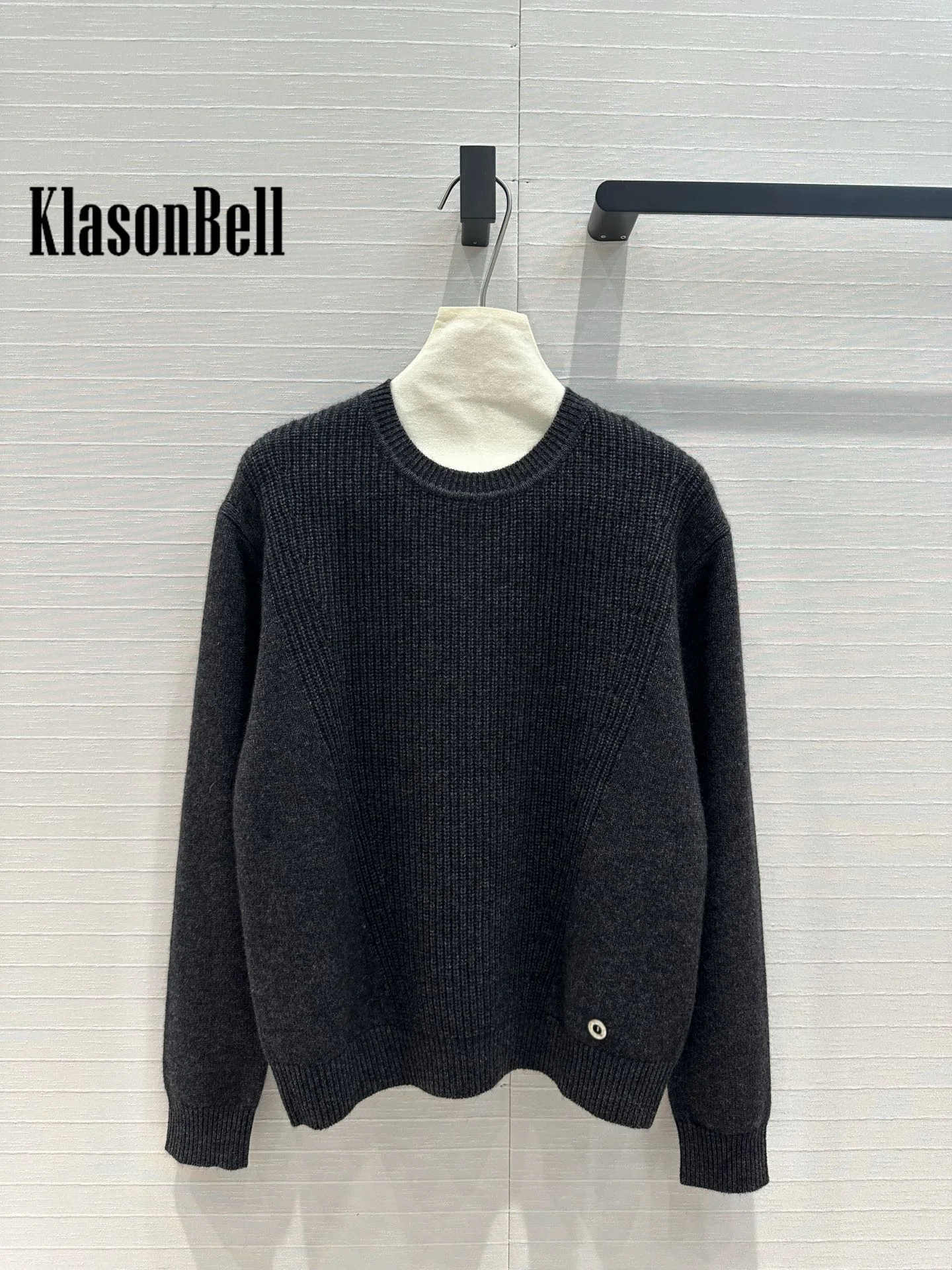 7.15 KlasonBell Women\'s Classic O-Neck Cashmere Long Sleeve Pullover Jumpers Ribbed Simple All-matches Loose Knit Sweater