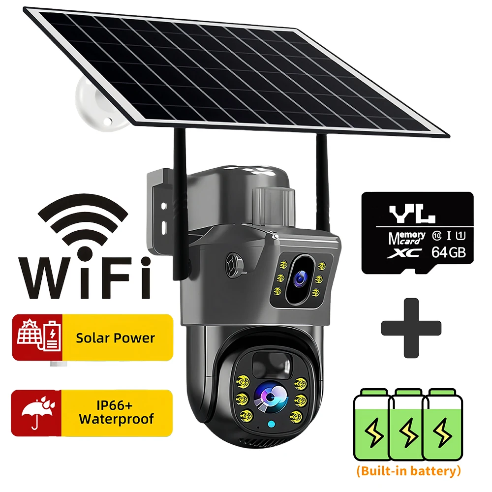 2025 cámara Solar inalámbrica 4K 8MP para exteriores 4G Sim lente Dual Wifi IP PIR HD cámara de visión nocturna V380Pro PTZ Monitor CCTV de seguridad