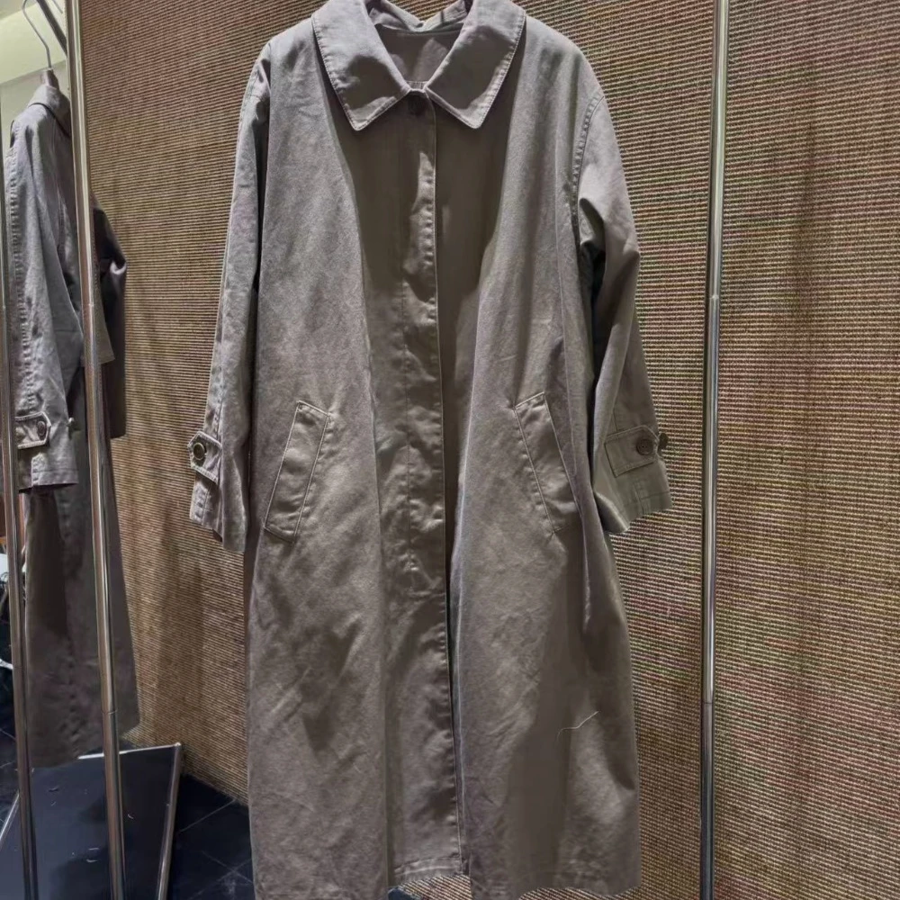 고밀도 100% 면 우아한 레트로 루즈 롱 트렌치 코트