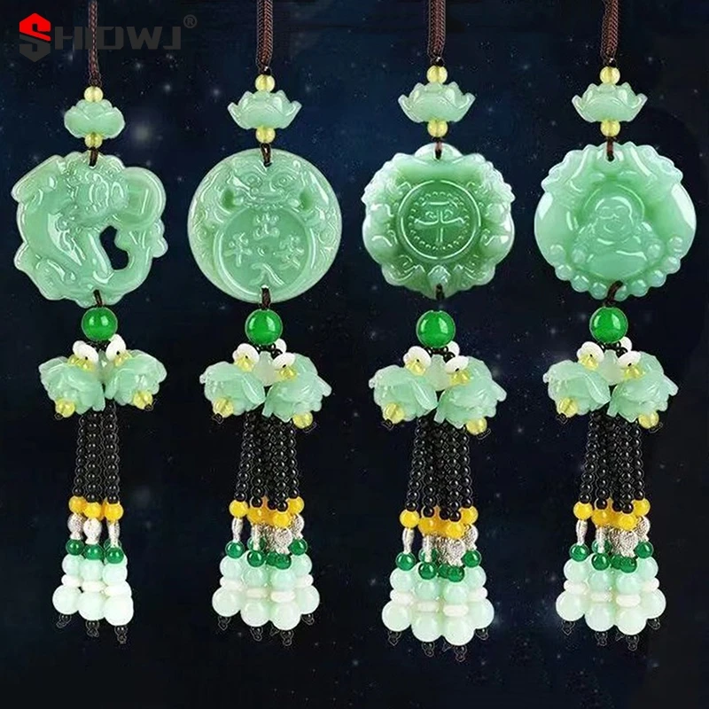 Imitation Green Jade Car Pendants Decorations Chinese Safety Lucky Blessing Pendants Car Interior Accessories Gifts