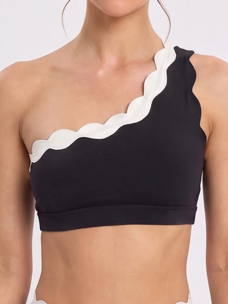 Summer Skew Neck Yoga Bra Women Blocking Sports Underwear Gym Top Shockproof Fitness Push Up Workout Sports Bra Yoga Crop Top