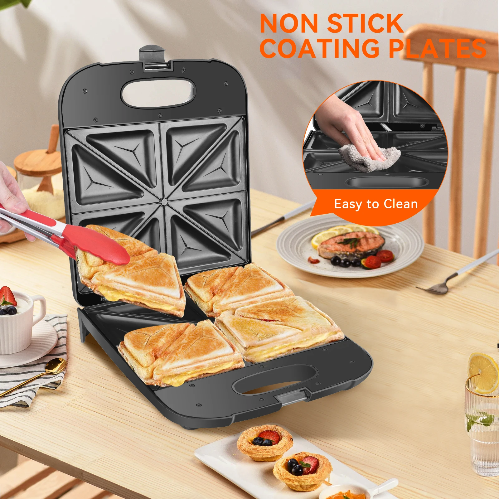 ماكينة صنع الساندوتشات XXL مع مؤشر ليد ، طلاء لا يلتصق ، تسخين سريع ، تحكم أوتوماتيكي في درجة الحرارة ، تخزين رأسي ، خالي من بيسفاط بيسفاط ، من دبليو