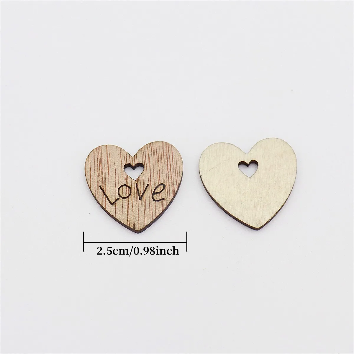 50pcs 25mm Rustic Brown Double Love Wooden Hearts Cutouts With Heart Hole DIY Crafts Scrapbooking Wedding Decorations Cardmaking