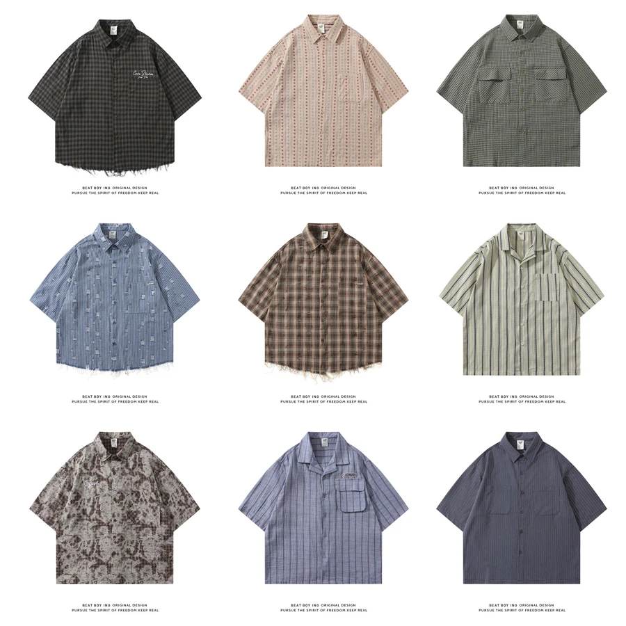 

Retro Japanese Sle Commute Striped irt Cuba Collar ort Sve Loose Fit f Sve irt Jaet Youth Summer Breathable