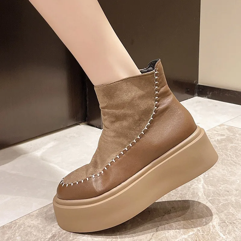 Comemore Platform Women's Ankle Boots Autumn Winter New Women's Round Toe Thick Sole Side Zipper Casual Short Botas Femininas