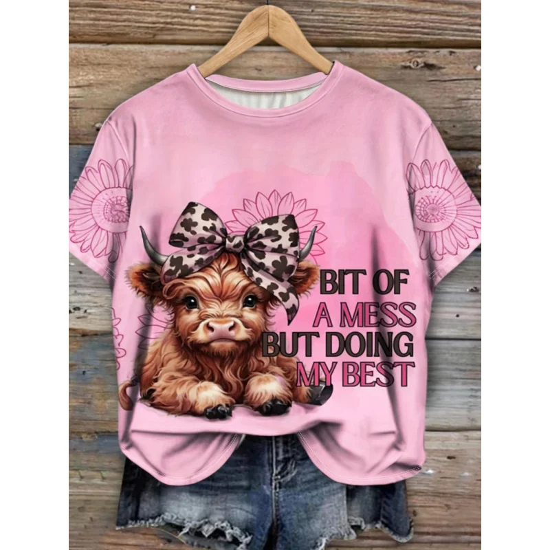 

New Women's Blouse Casual Round Neck Short Sleeve Cute Cat Print Loose Pullover for WomenTSummer Shirt