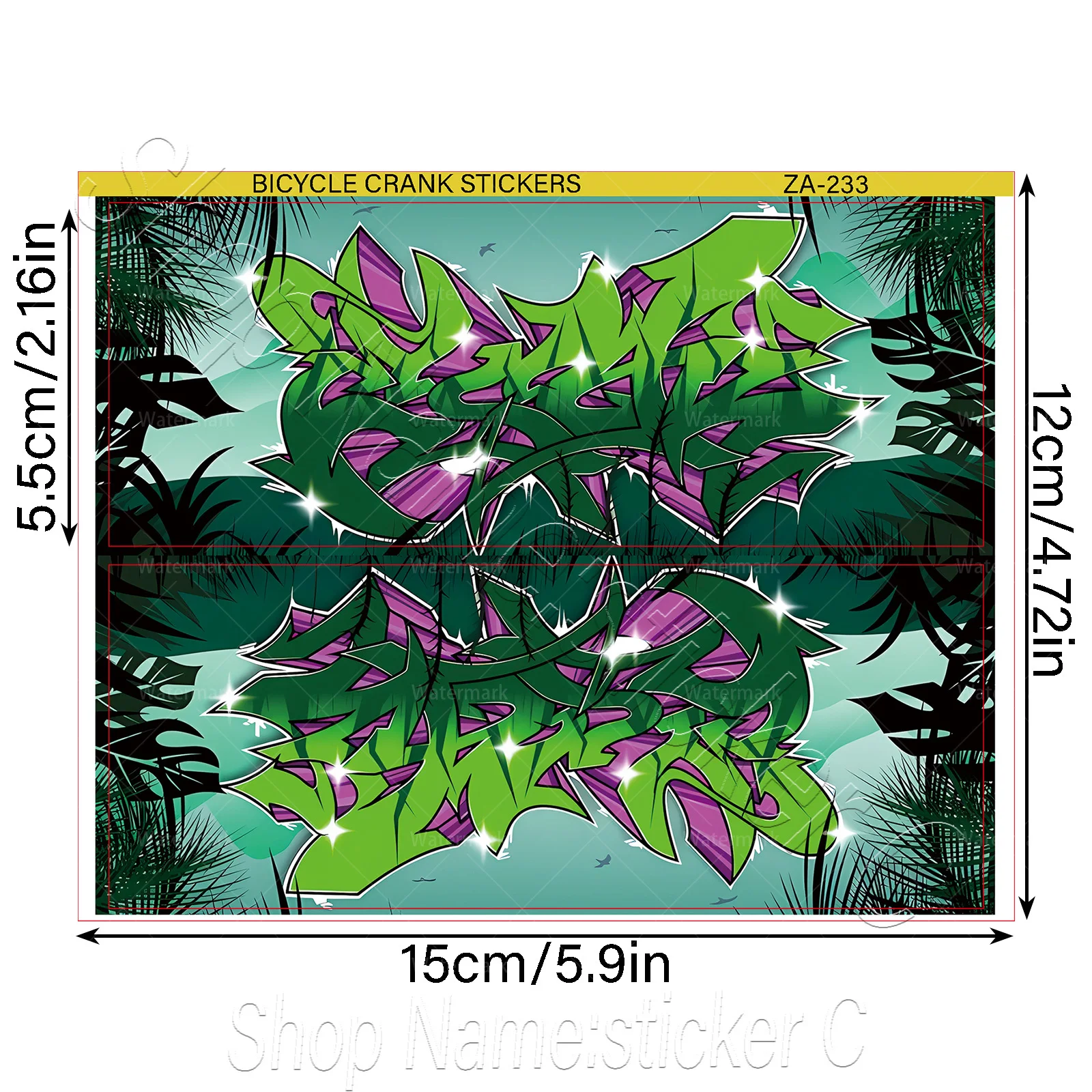 1Pair 2D Flat Graffiti Crank Arm Vinyl Sticker, Waterproof Decal for Road Bike Crankset Decor, Holiday Gift