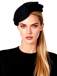 FS 100% Wool Felt Fascinators For Women Ladies Wedding Fedora Church Hats Green Flower Berets Cap Femme Tea Party Pillbox Hat