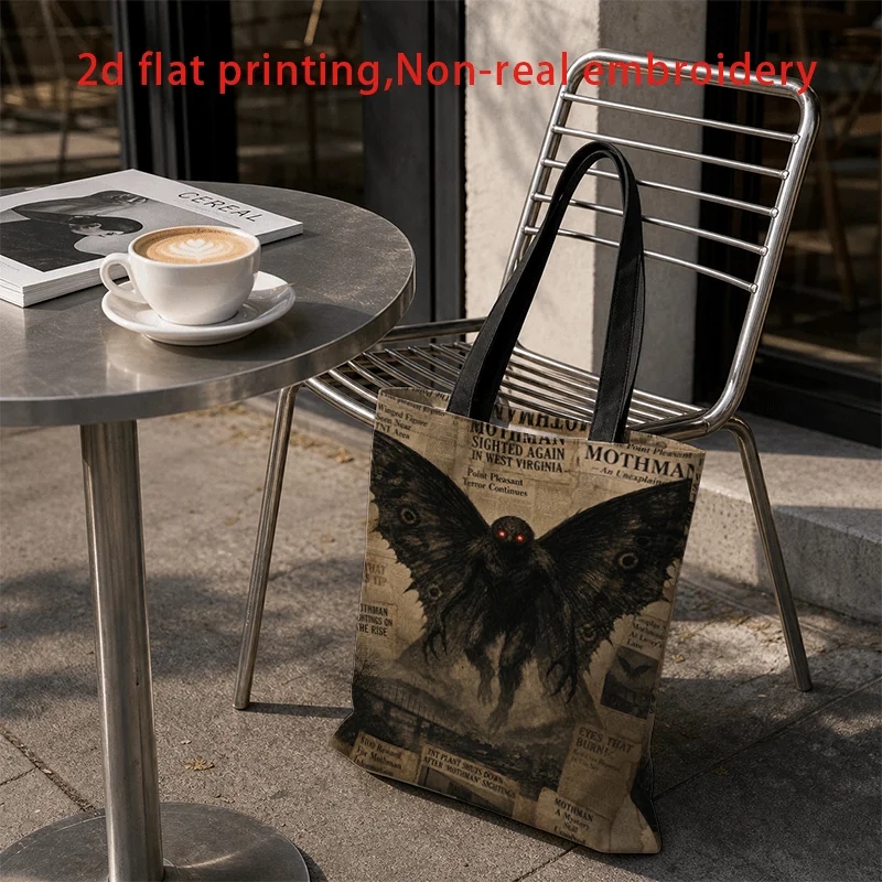 Mysterious Moth Monster Tote Bag - Suitable for Bachelorette & Daily Commute, Shopping Bag with Double-Sided Moth Print, Machine