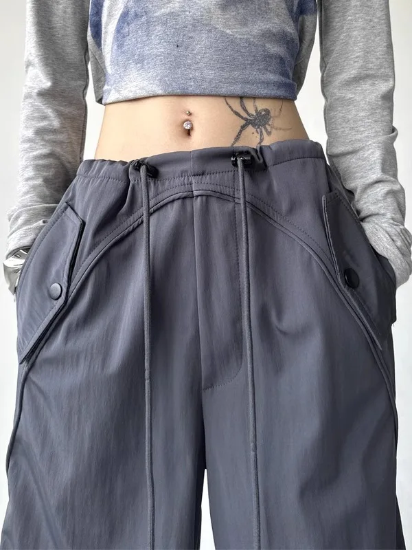 Women's Casual Loose Wide Leg Pants High Waist Trousers Pure Color Patchwork Polyester Fiber Thin Summer Workwear Trousers