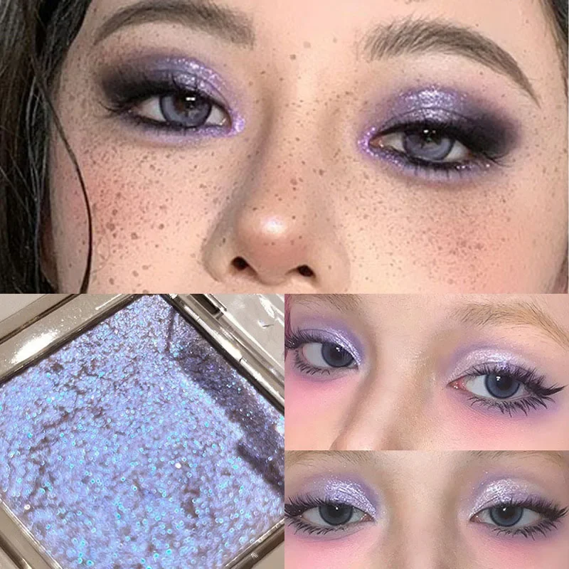 Sombra de ojos líquida brillante, paleta de Gel de sombra de ojos húmeda azul púrpura, brillo nacarado, pigmento de ojos mate, resaltador de brillo fino