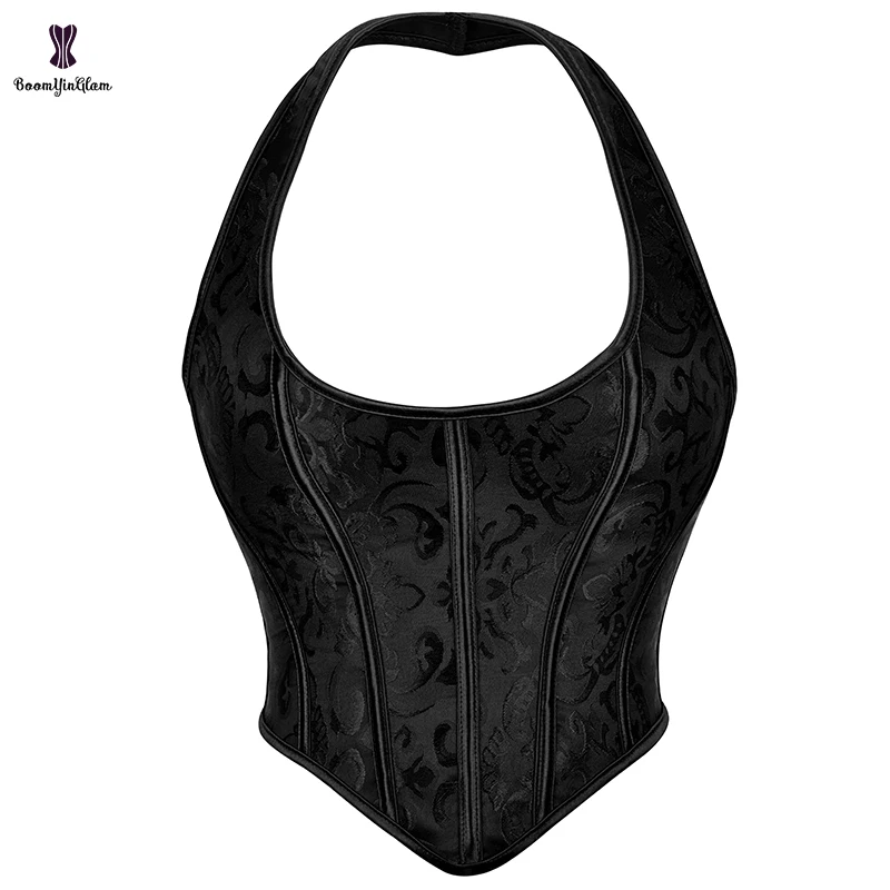 Black Retro Renaissance Women Clothing Burlesque Halterneck Corset Crop Top Gothic Plus Size Underwear Women Corselet