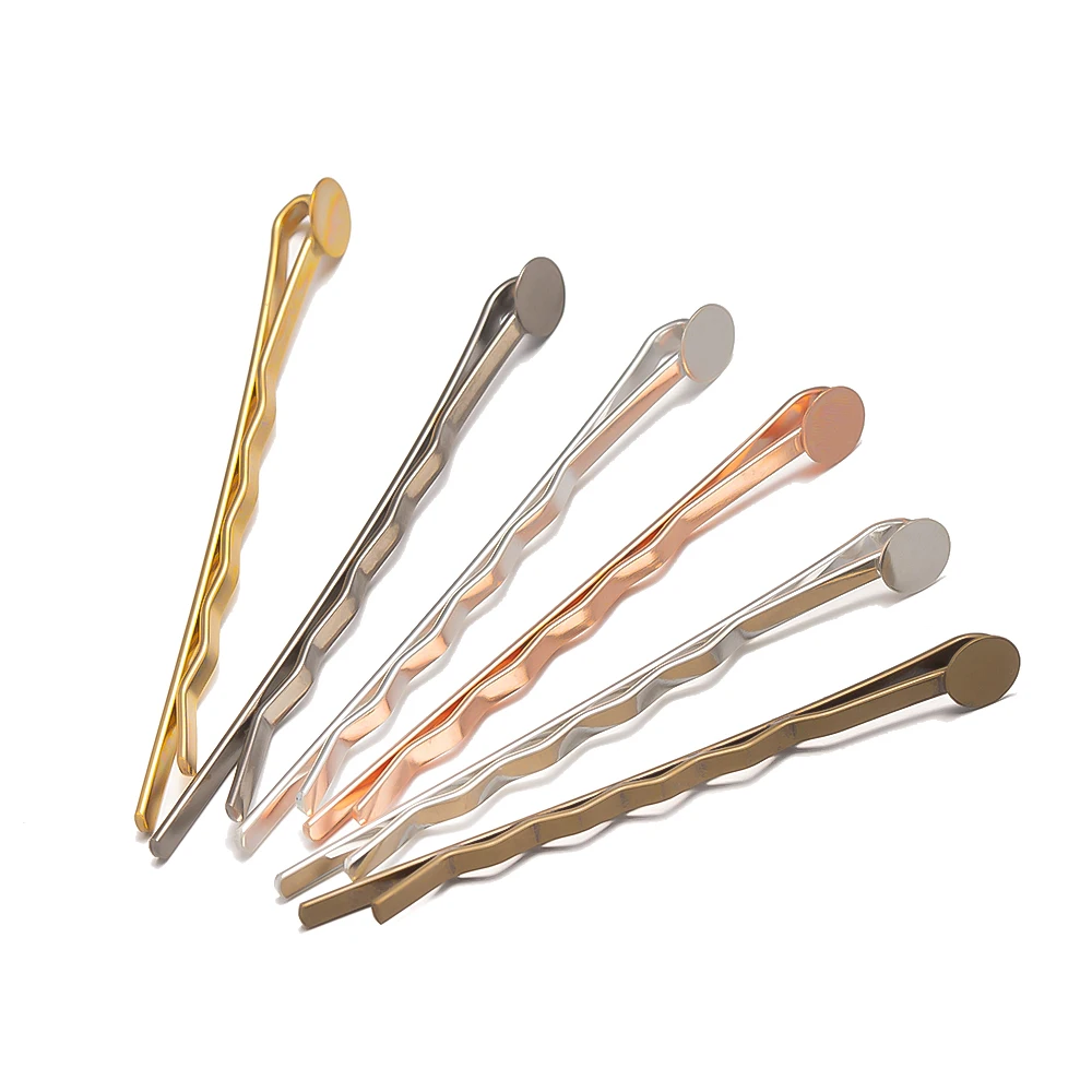 20pcs Copper Hair Clips Tray Pins Round Setting Blank Bobby Base for DIY Barrettes Hairpins Jewelry Making Supplies Findings