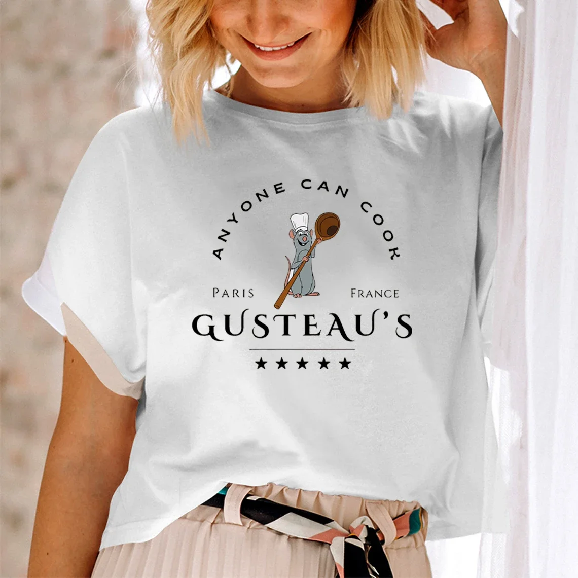 Ratatouille Shirt Chef Remy T-Shirt Pixar Rat King Anyone Can Cook Y2K Top Remy Gusteau\'s Shirt Cute Mouse Women\'s Print Shirt