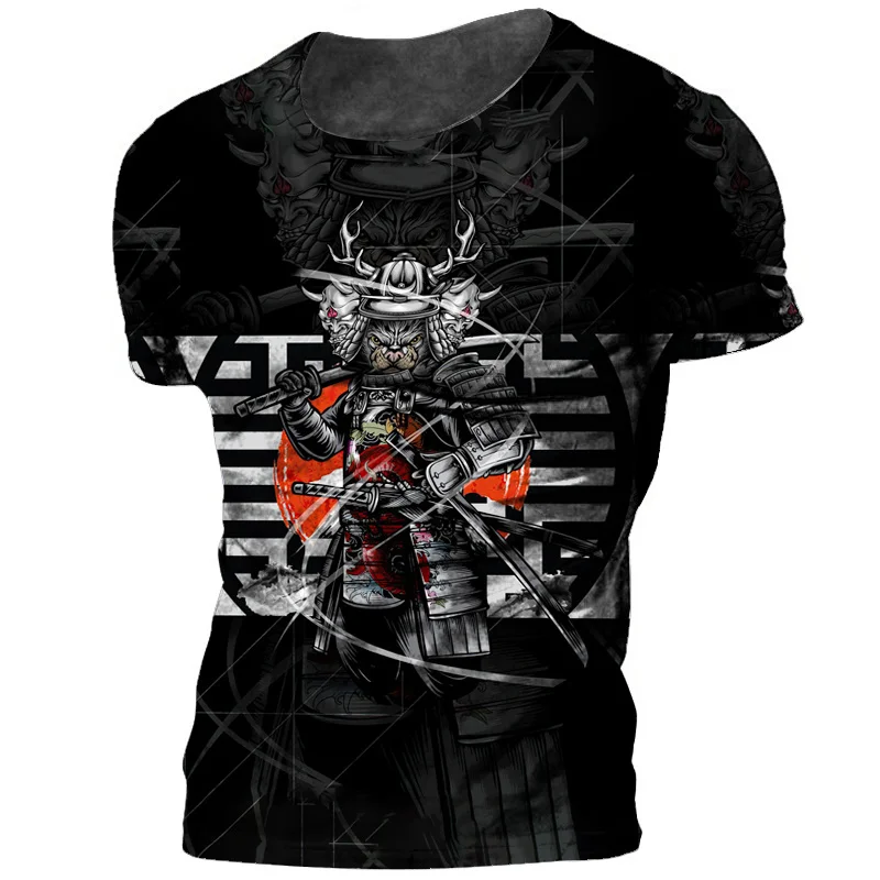 Summer Japanese samurai Printed Men T-shirts New Fashion Casual Retro Tees Bushido Pattern Trend Round Neck Streetwear Tops