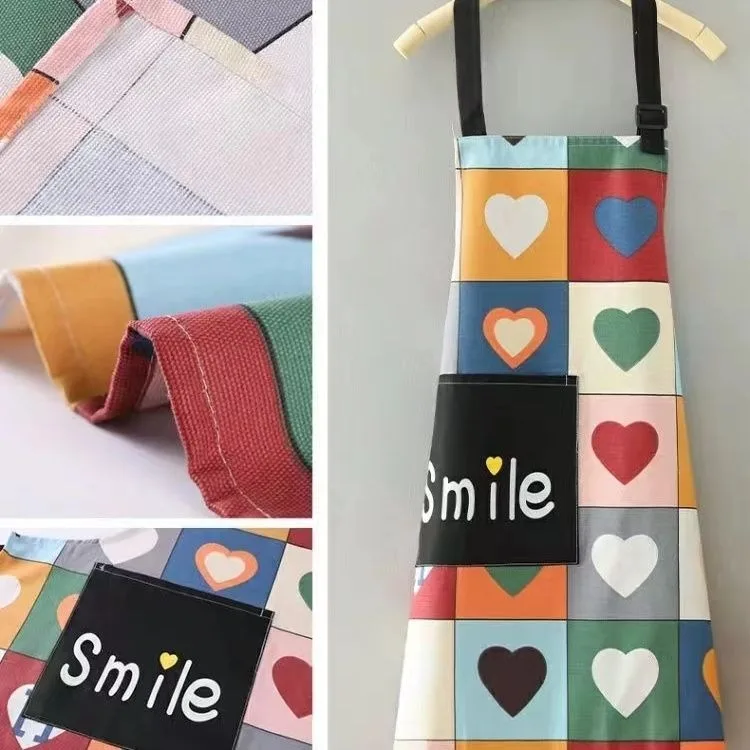 Cotton Kitchen Household Apron Oil-Proof Cute Heart Cooking Pocket Apron For Women Kitchen Waterproof Baking Clean Accessories